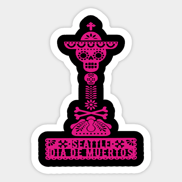 Pink Calavera Space Needle Sticker by Festival Dia de Muertos Seattle